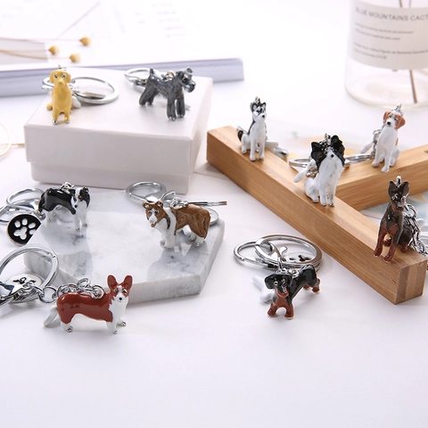 Simpatico Portachiavi in Lega di Cane in Cartone Animato 3D Ciondolo per Cuccioli di Animali Con Ciondoli a Forma di Osso Con Impronta di Zampa per la Decorazione Della Borsa Delle Donne Regalo Portachiavi