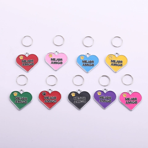 Fashion Alloy Pet ID Tag Metal Dog Tag For Collars Heart Round Shape Enamel Pendant Identification Plate For Dogs Cats Pet Accessories