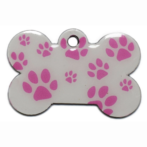 Medaglietta Identificativa per Animali in Metallo a Forma di Osso Con Motivo a Impronta di Zampa Incisione Laser Targhetta Identificativa per Cani Gatti Pendente