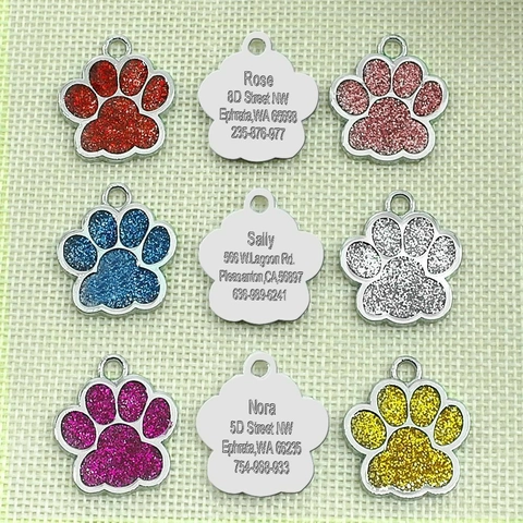 Glitzer Pfotenabdruck Haustier ID Tag Für Hunde Katzen Legierung Funkelnder Anhänger Dekoratives Namensschild Zubehör