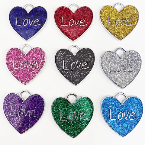 Alloy Heart Shaped Pet ID Tag Glitter Love Letter Identity Plate Fashion Anti-Lost Dog Cat Tag Hanging Ornament