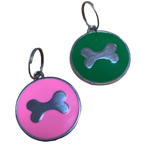 Pet ID Tags Dog Bone Pattern Enamel Alloy Round Pendants Collar Charm For Dogs Anti-Lost Identification Accessories