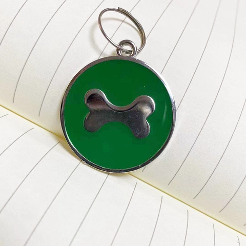 Pet ID Tags Dog Bone Pattern Enamel Alloy Round Pendants Collar Charm For Dogs Anti-Lost Identification Accessories