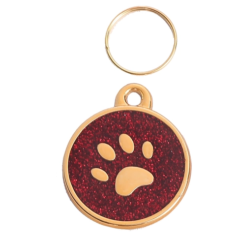 Round Glitter Paw Print Pet ID Tag Gold Plated Alloy Personalized Dog Identification Pendant For Collars Cat Accessories