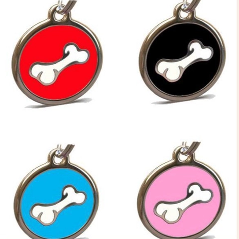 Round Zinc Alloy Pet ID Tag For Dogs Cats Bone Bee Flower Pattern Enamel Metal Pendant Charm Identification Collar Accessories