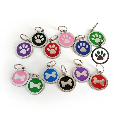 Médaille d'Identification Pour Animaux En Alliage De Zinc Ronde Motif Os Patte Anti-Perte Étiquette Nom Adresse Pour Chiens Chats