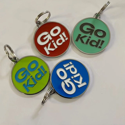 Emaille Legierung Haustier ID Anhänger Rund Go Kid Buchstabe Hund Muster Namensschild Halsband Anhänger Dekoration Für Hunde Katzen