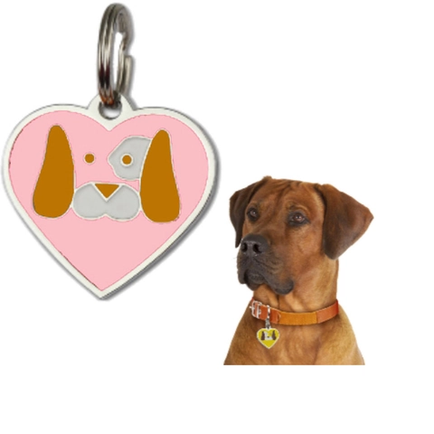 Placa de Identificación para Mascotas de Metal en Forma de Corazón Placa para Perros Con Patrón de Perro Animado Cian Azul Rosa Naranja Rojo Vino