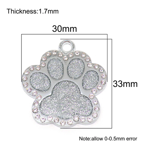 Rhinestone Paw Pet ID Tag Glitter Dog Cat Collar Pendant Metal Alloy Anti-lost Identity Nameplate Jewelry Accessory