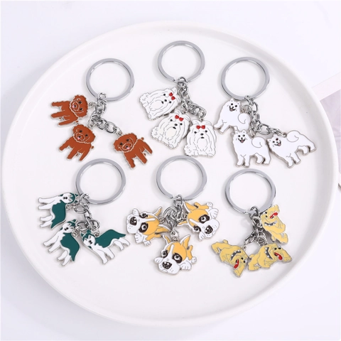 Cartoon Enamel Dog Keychain Metal Alloy Puppy Pendant Key Ring For Pet Lovers Women Girls Birthday Party Gift