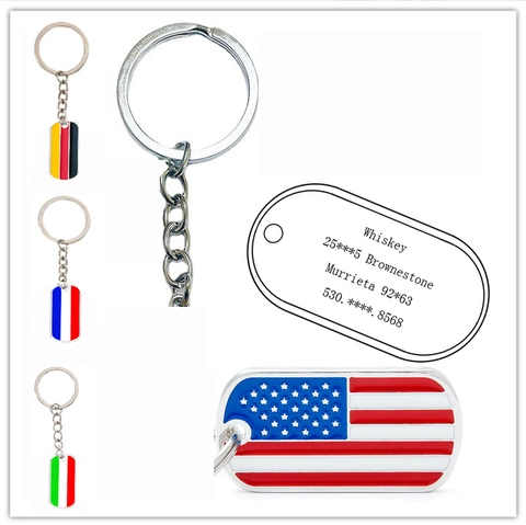 National Flag Keychain Zinc Alloy Metal USA Germany Hungary Flag Dog Tag Keyring Travel Souvenir Decorative Keychain