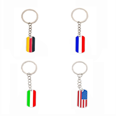 National Flag Keychain Zinc Alloy Metal USA Germany Hungary Flag Dog Tag Keyring Travel Souvenir Decorative Keychain