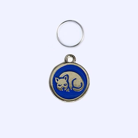 Zinc Alloy Round Pet ID Tag With Fishbone Cat Pattern Enamel Identification Tag For Cats Dogs Anti-Lost Collar Pendant Jewelry