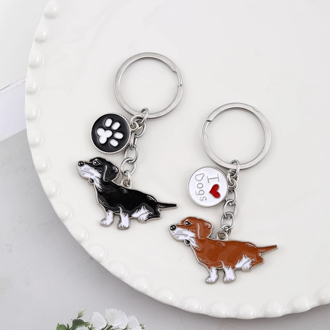 Creatieve Mode Metalen Hond Sleutelhanger Poedel Teckel Husky Schnauzer Emaille Puppy Sleutelhanger Auto Tas Hanger Sieraden