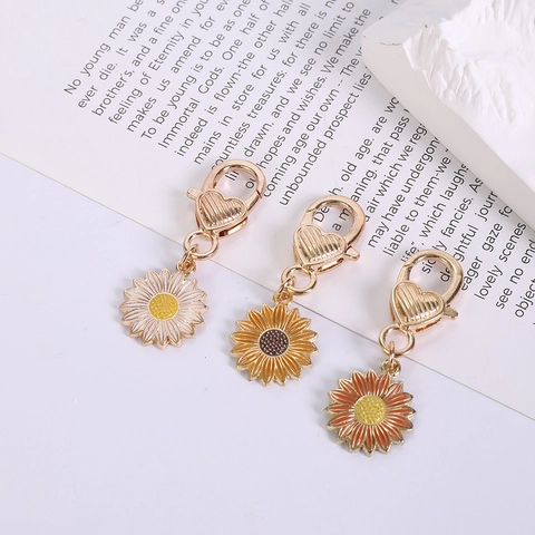 Portachiavi Girasole in Smalto Con Chiusura a Cuore Lega di Zinco Ciondolo Borsa Margherita Donna Accessori Gioielli
