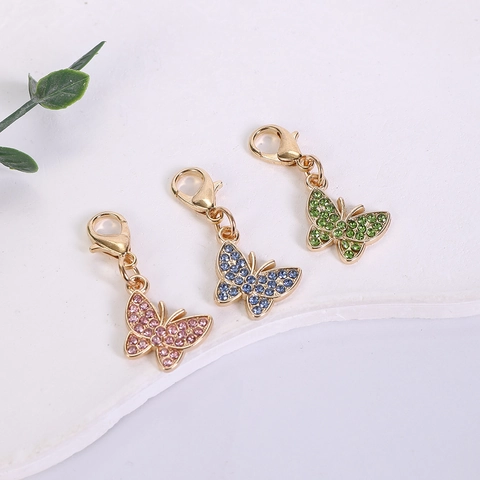 Portachiavi con Farfalla in Lega di Zinco con Strass Ciondolo per Borsa da Donna Placcato in Oro Farfalla Scintillante Regalo