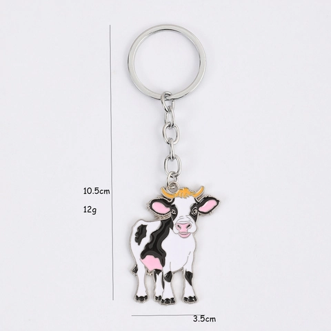 Niedliche Cartoon Kuh Zinklegierung Schlüsselanhänger Emaille Tropfen Tier Anhänger Für Tasche Damen Schmuck Geschenk Schlüsselring