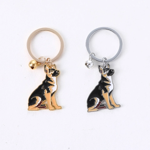 Portachiavi Cane Pastore Tedesco in Lega di Zinco Smaltato Ciondolo Animale Con Campanello Cuore Anello Portachiavi in Metallo Accessori Auto Borsa Regalo