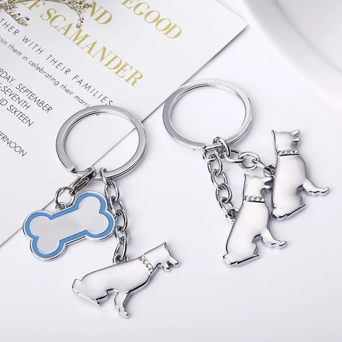Creative Dog Bone Metal Keychain Rhinestone Dog Pendant Alloy Keyring For German Shepherd Corgi Poodle Lovers Gift Accessories
