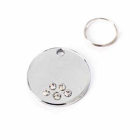 Rhinestone Paw Print Metal Pet ID Tag Anti-lost Dog Identity Name Tag Heart Round Bone Shape Hanging Jewelry For Collars