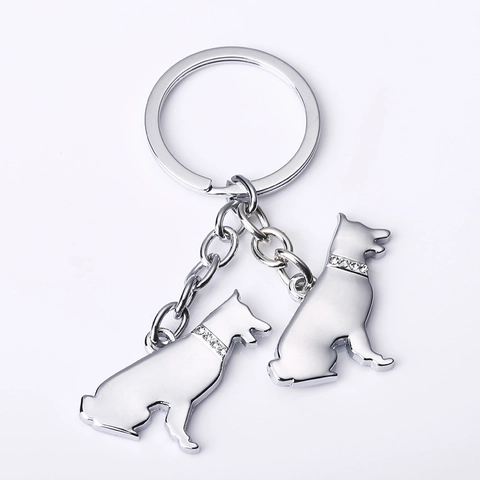 Creative Dog Bone Metal Keychain Rhinestone Dog Pendant Alloy Keyring For German Shepherd Corgi Poodle Lovers Gift Accessories