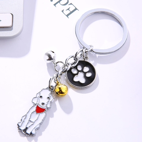 Creative Cartoon Dog Zinc Alloy Keychain Enamel Bedlington Terrier Pendant Metal Key Ring For Bag Charm Pet Lovers Gift Accessories