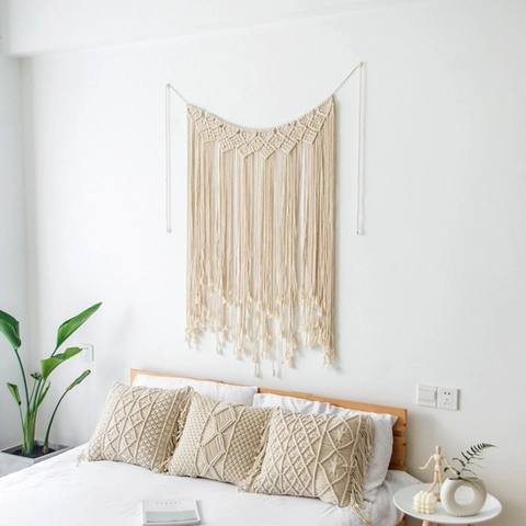Arazzo Macramé Fatto a Mano Cordoncino di Cotone Bohemien Nappina Geometrico per Soggiorno Camera da Letto Matrimonio Decorazione Casa