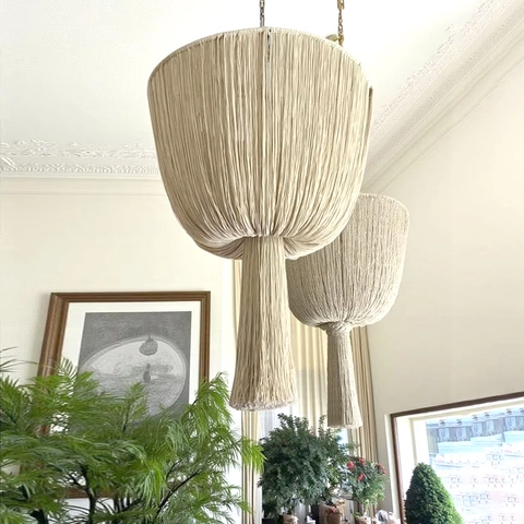 Paralume in Corda di Cotone Intrecciata a Mano Nordico Nappine Macrame Copertura per Lampadario Boho Decorazioni per la Casa Lampadario