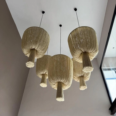 Paralume in Corda di Cotone Intrecciata a Mano Nordico Nappine Macrame Copertura per Lampadario Boho Decorazioni per la Casa Lampadario