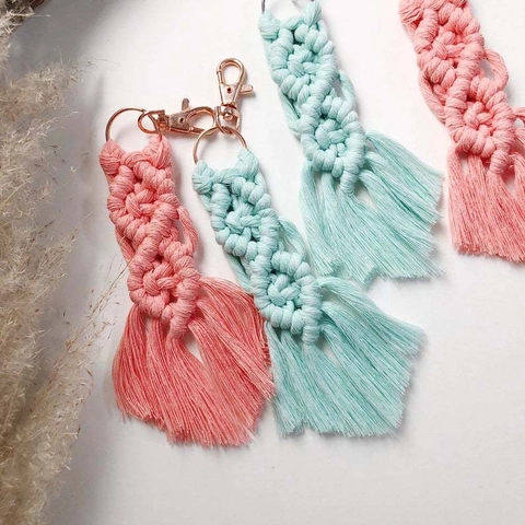 Handmade Macrame Tassel Keychain For Women Boho Cotton Cord Weaving Bag Pendant Handwoven Keyring Gift Nordic Style Key Holder