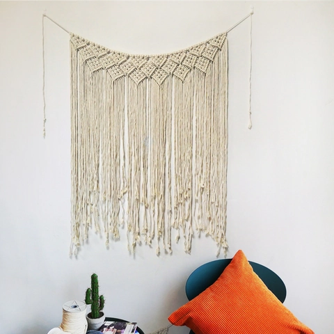Arazzo Macramé Fatto a Mano Cordoncino di Cotone Bohemien Nappina Geometrico per Soggiorno Camera da Letto Matrimonio Decorazione Casa