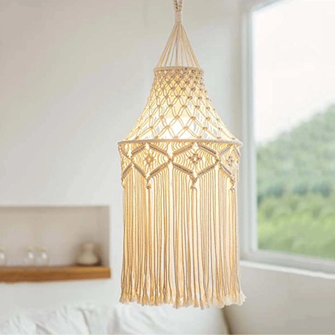 Handmade Macrame Lampshade Boho Woven Tassel Hanging Lamp Cover Nordic Style Decorative Ceiling Light Shade Home Decor