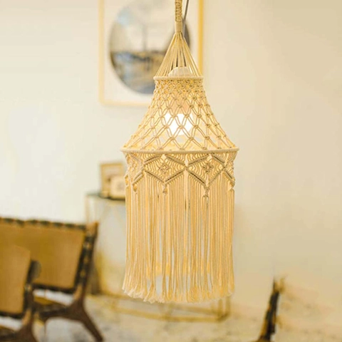 Handmade Macrame Lampshade Boho Woven Tassel Hanging Lamp Cover Nordic Style Decorative Ceiling Light Shade Home Decor