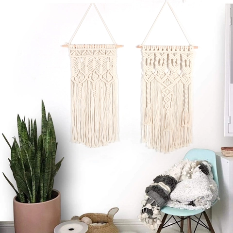 Arazzo Boho in Macramè Intrecciato a Mano Corda di Cotone Naturale Tappezzeria Geometrica con Nappine Decorazione Casa per Camera da Letto