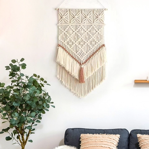 Arazzo da Parete Macramè Intrecciato a Mano Bohemien in Cotone con Frange Nappe Decorazione per la Casa Soggiorno Camera