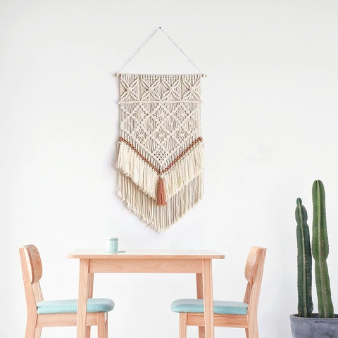 Arazzo da Parete Macramè Intrecciato a Mano Bohemien in Cotone con Frange Nappe Decorazione per la Casa Soggiorno Camera
