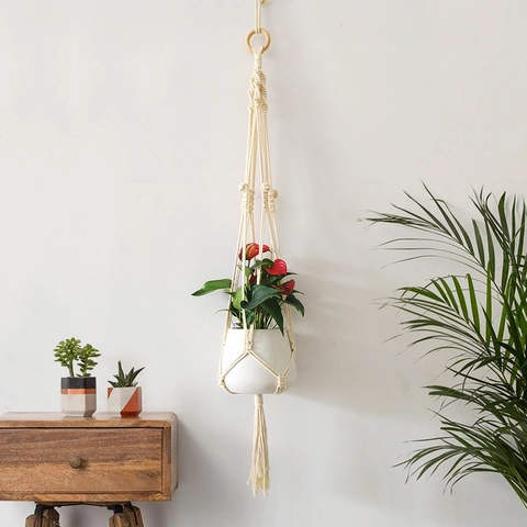 Appendipiante Macramè in Corda di Cotone Fatto a Mano Decorazione da Parete Bohémien Tasca a Rete Decorativa per Casa e Ufficio