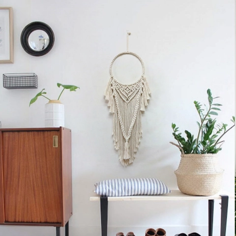 Bohemian Hand-woven Macrame Wall Hanging Cotton Rope Geometric Pattern Tassel Art For Bedroom Living Room Home Decor