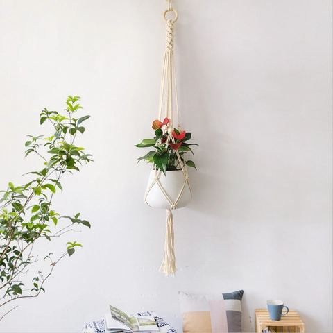 Appendipiante Macramè in Corda di Cotone Fatto a Mano Decorazione da Parete Bohémien Tasca a Rete Decorativa per Casa e Ufficio