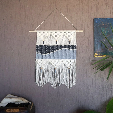 Nordic Bohemian Hand Woven Cotton Macrame Wall Hanging Tassel Geometric Art Tapestry For Living Room Bedroom Home Decor