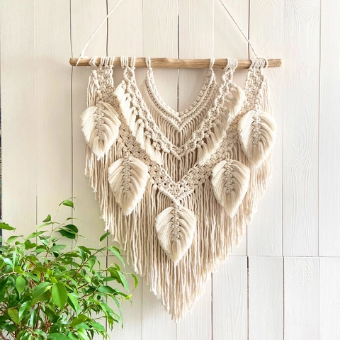 Handmade Macrame Woven Wall Hanging Cotton Feather Leaf Tassel Tapestry Nordic Style Home Decor Living Room Bedroom