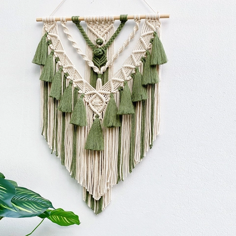 Bohemian Handmade Macrame Wall Hanging Cotton Woven Tapestry With Tassels And Wooden Rod Minimalist Boho Wall Art For Home Decor