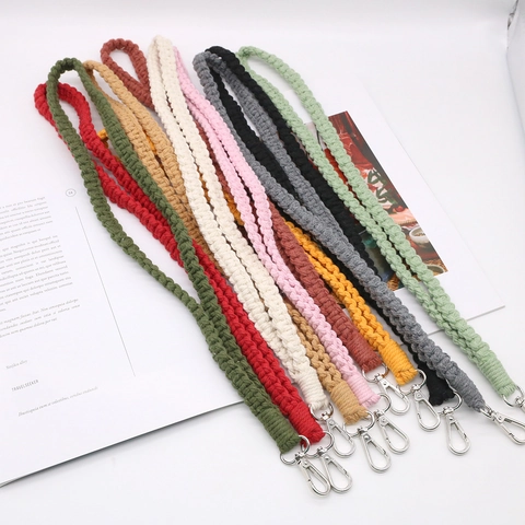 Hand Woven Macrame Cotton Lanyard Keychain Minimalist Nordic Style Neck Strap For ID Badge Holder Keys Phone Accessory