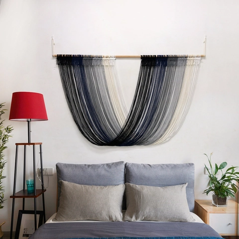 Arazzo da Parete in Macramé di Cotone Fatto a Mano Stile Nordico Sfumato con Frange Decorazione Boho per Soggiorno Camera da Letto
