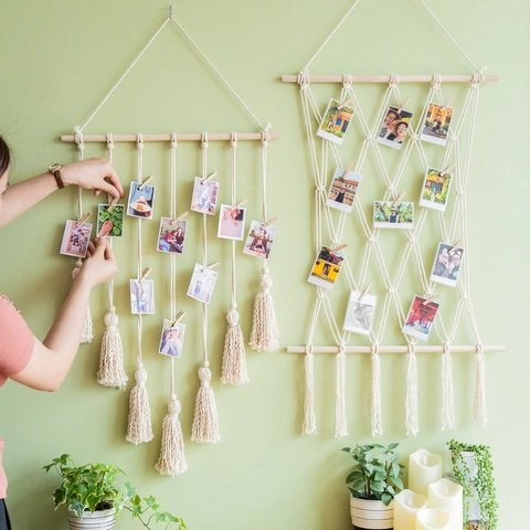 Nordico Tessuto a Mano Cotone Macramè Appeso a Parete Nappa Foto Display Boho Decorazione Sfondo Arazzo Decorativo Parete