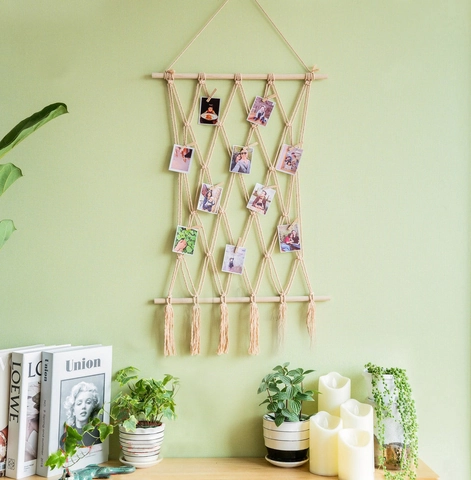 Nordico Tessuto a Mano Cotone Macramè Appeso a Parete Nappa Foto Display Boho Decorazione Sfondo Arazzo Decorativo Parete