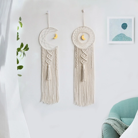 Böhmischer Macrame Wandbehang Handgefertigter Gewebter Baumwollseil Wandteppich Lebensbaum Mond Design Für Zuhause Schlafzimmer