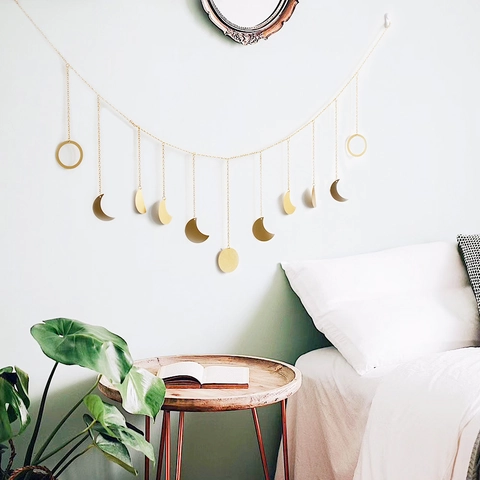 Nordische Mondphase Wandbehang Girlande Gold Metall Stern Boho Deko Für Schlafzimmer Kinderzimmer Haus Wandkunst Ornament