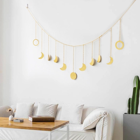 Nordische Mondphase Wandbehang Girlande Gold Metall Stern Boho Deko Für Schlafzimmer Kinderzimmer Haus Wandkunst Ornament