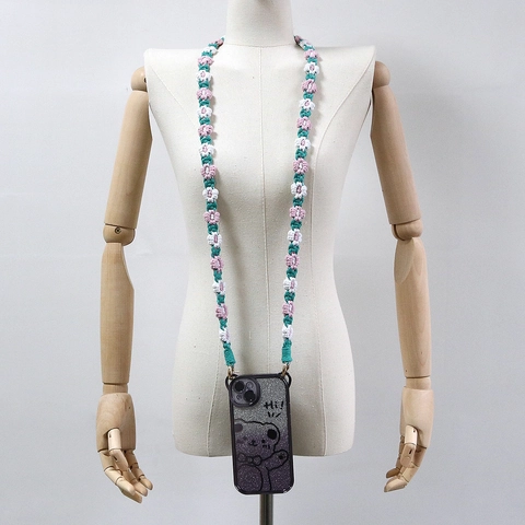 Cordino a Fiori di Margherita Tessuto a Mano Anti-Smarrimento per Telefono Chiavi Donna Tracolla per Borsa Gioielli Fibbia in Metallo